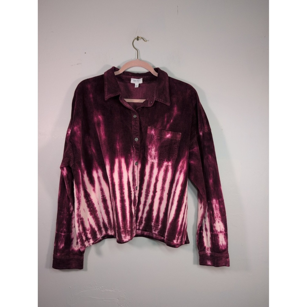 True Craft Shirt Womens XL Corduroy Cropped Button Up Tye Dye